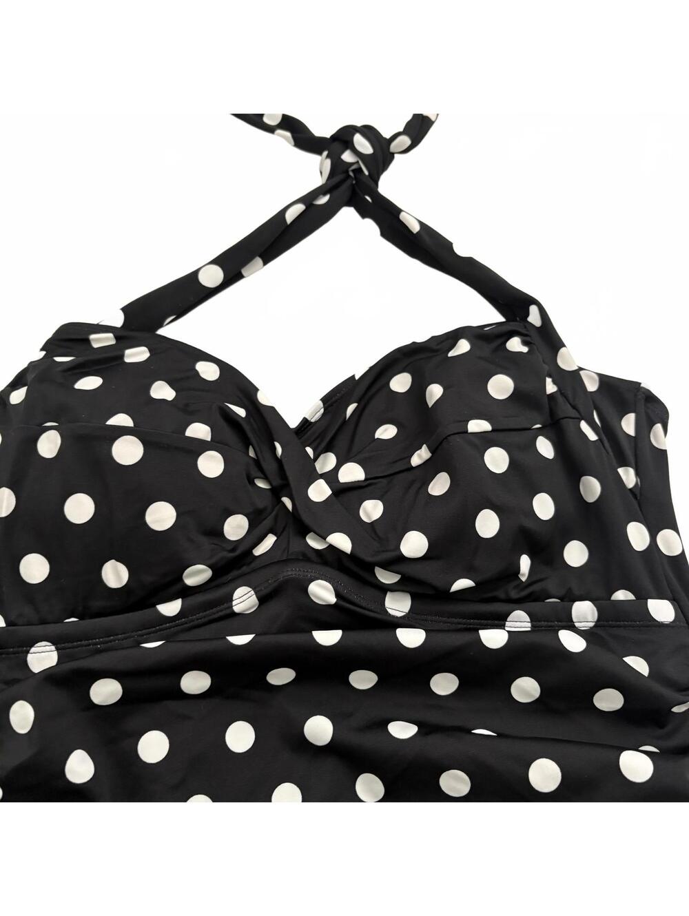 Swimsuits For All | One Piece Black White Polka Dot Halter Skirted Ruffle 14 - Picture 3 of 8